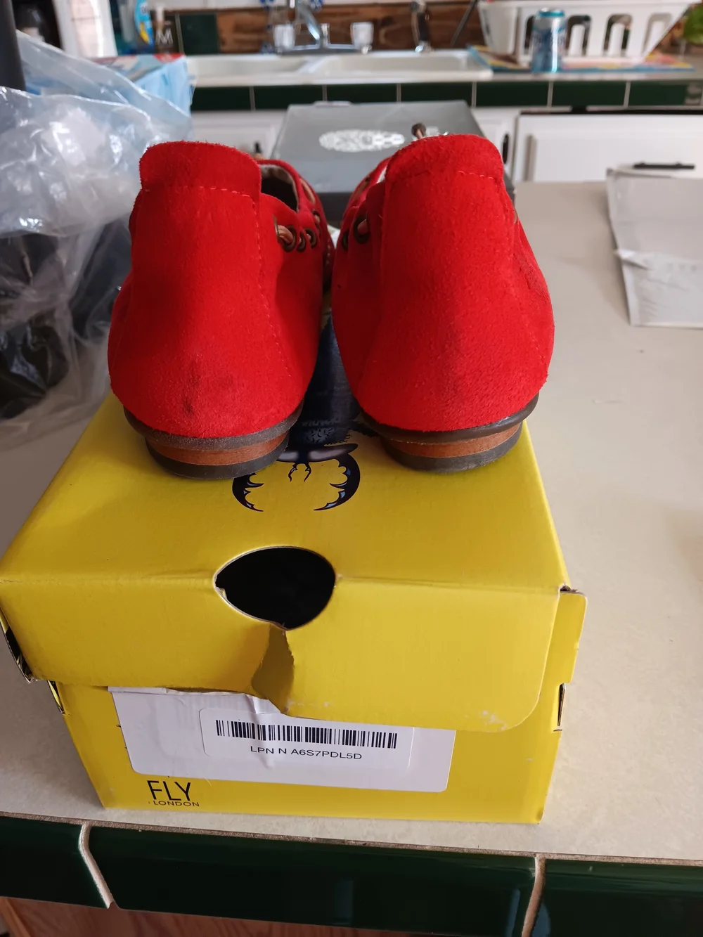 FLY London Womens Red Suede Moccasin Loafers Size 7-7.5